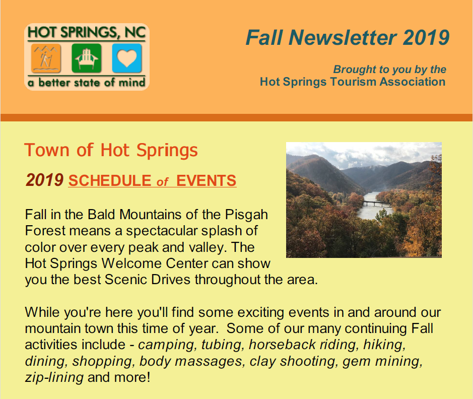 Hot Springs NC Fall 2019 Newsletter Hot Springs NC Travel & Visitor