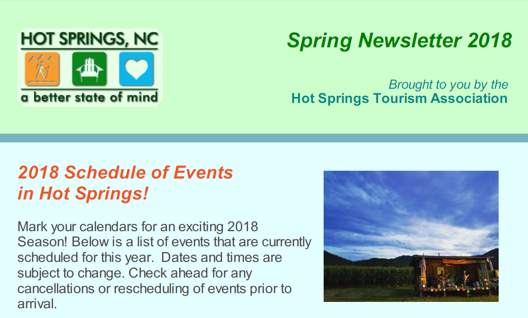 Hot Springs NC Spring 2018 Newsletter