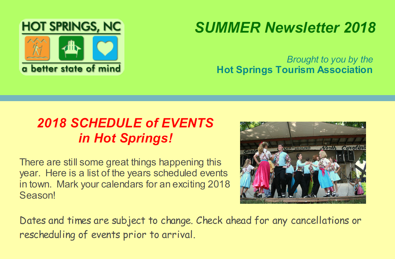 Hot Springs NC Summer 2018 Newsletter Hot Springs NC Travel & Visitor
