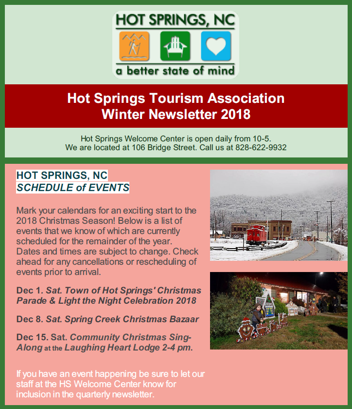 Hot Springs NC Winter 2018 Newsletter Hot Springs NC Travel & Visitor