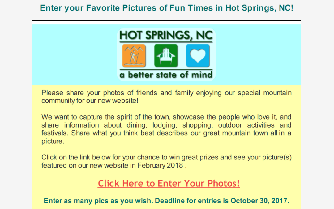 Hot Springs NC Photo Contest Announcement Newsletter 2017