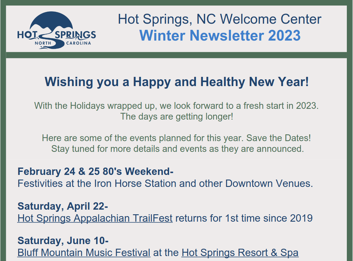 Hot Springs NC Winter 2023 Newsletter Hot Springs NC Travel & Visitor