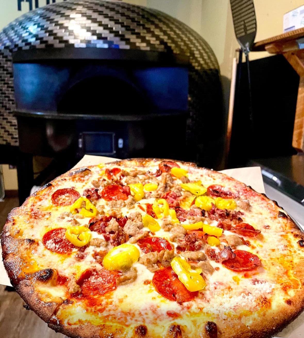 pizza vinyl pies meat oven
