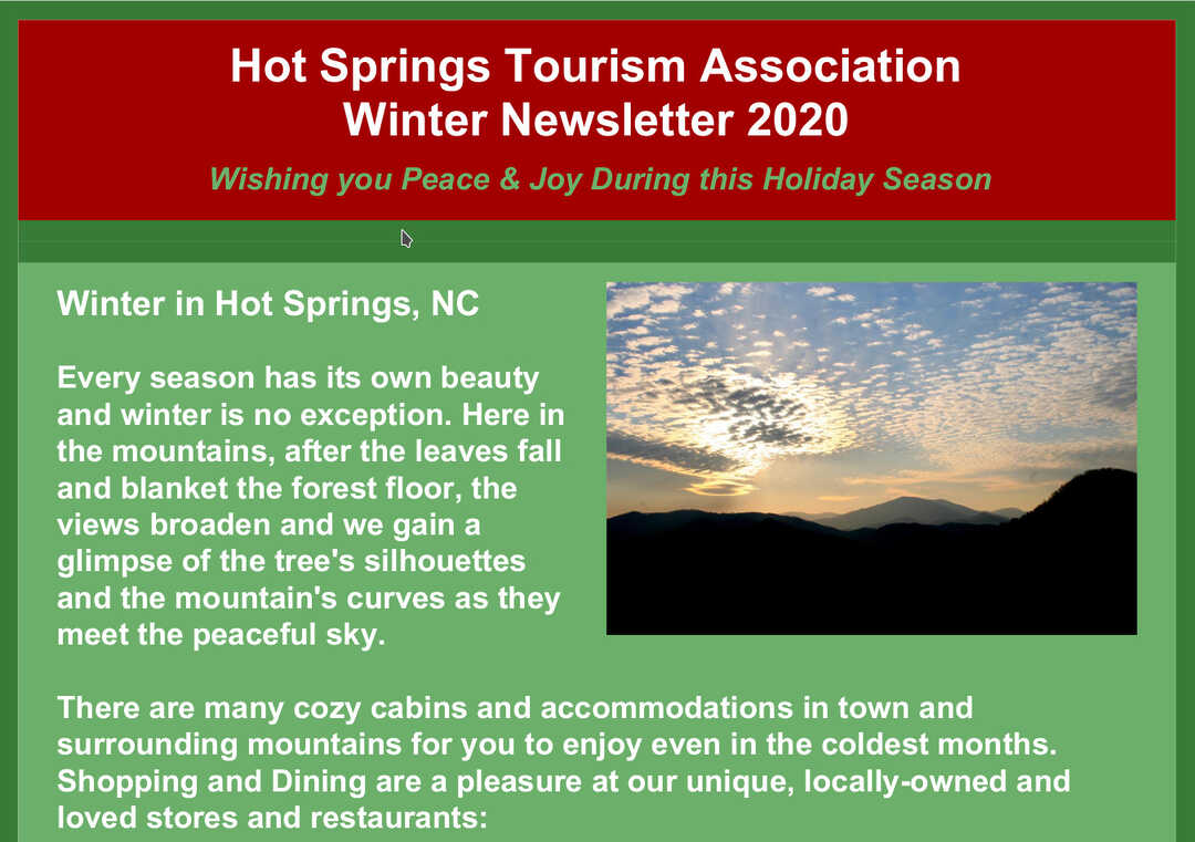 Hot Springs NC Winter 2020 Newsletter Hot Springs NC Travel & Visitor